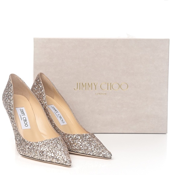 Jimmy Choo Shoes - JIMMY CHOO AGNES 85 COARSE GLITTER BALLET PINK PUMPS